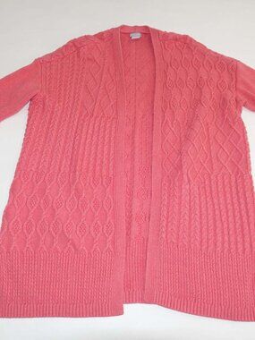Chico's Women's Open Front Cardigan Sweater Size 3 / XL Pink Cable Knit